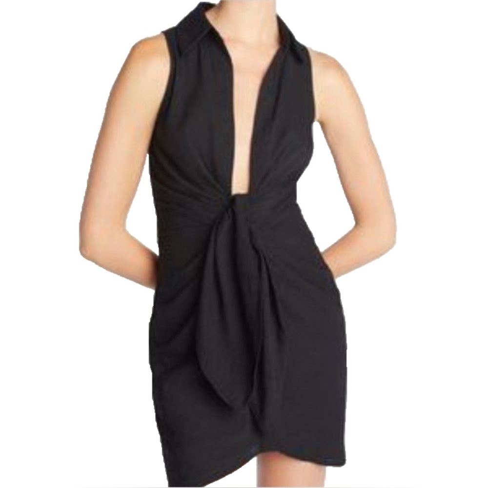 Choosy Crosby St. Dress Plunging Neckline Tie Waist Women's Mini Dress Black NWT